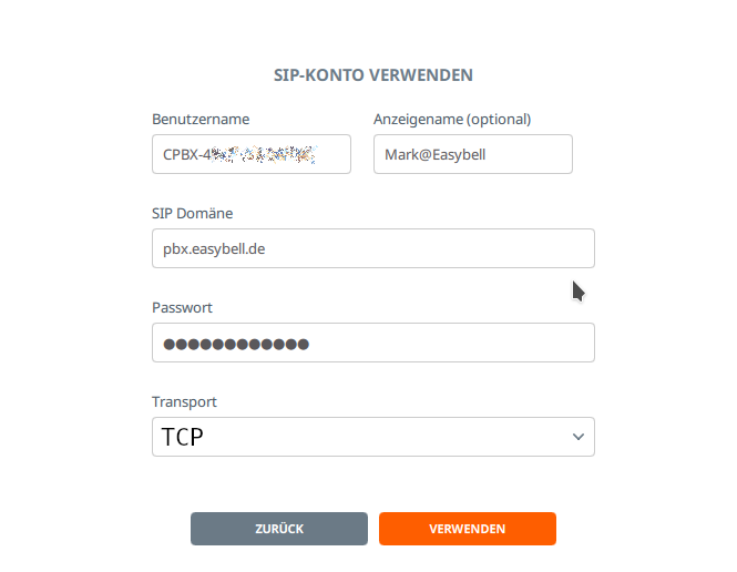 Easybell: SIP-Konto anlegen