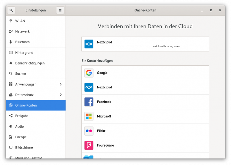 Online-Konten GNOME Nextcloud